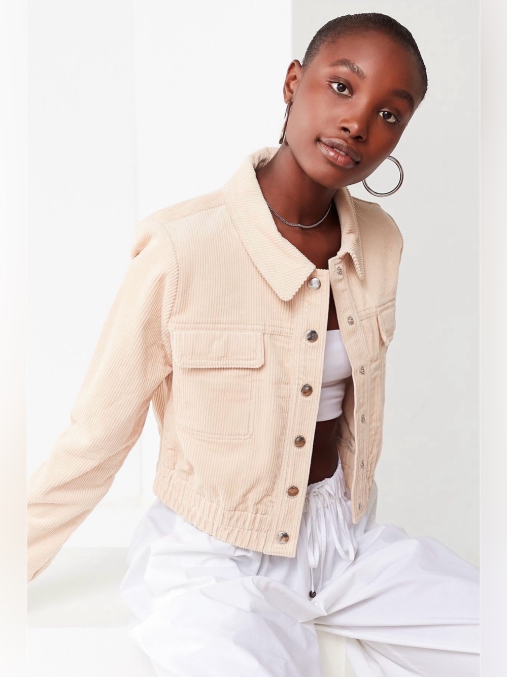 Urban Outfitters No Excuse Cropped Corduroy Jacket Tan Small